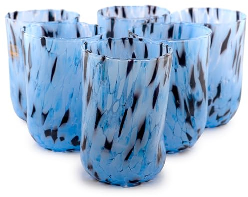 MurArt 6 Bicchieri di Murano Set da 6 Bicchieri Pervinca e Nero da Acqua da 400ml in Vetro Soffiato a Mano in Lavorazione Artigianale Collezione Eleganza Made in Italy
