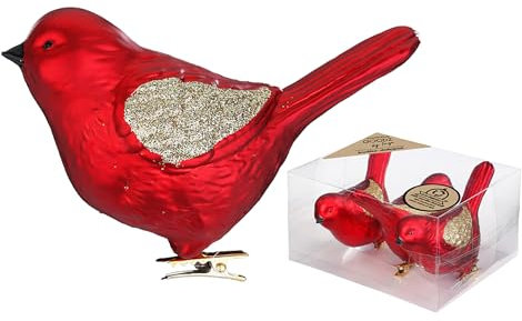 Inge-glas Christbaumschmuck Vögel auf Clip 9cm Kunststoff 3er Set - Große Christbaumkugeln für Weihnachtsbaum - Weihnachtsbaumkugeln & Weihnachtsbaumschmuck zu Weihnachten - Festive Red
