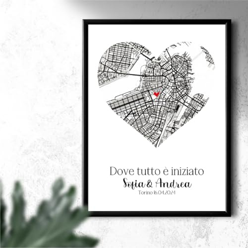 Pixel artigiani digitali - Mappa Personalizzata con Cornice - Poster regalo fidanzati personalizzato - idea regalo per lui idee regali per coppie -