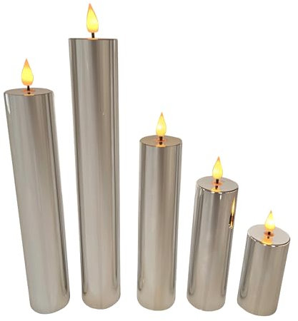 Online Fuchs 5er Set LED Kerzen XL mit 6-Stunden Timerfunktion und Hochglanz Oberfläche für draußen geeignet - Silber, Gold, Roségold - Outdoor geeignet - Winter, Weihnachten (Silber)