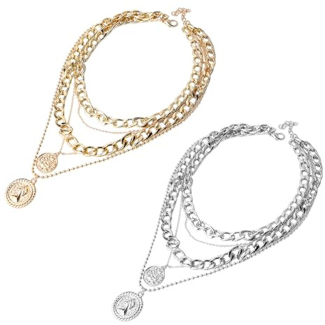 CQQNIU 2 Sets of Multi-Layered Necklaces, Round Pendant Necklaces, Fashionable and Simple Necklaces, Creative Stacking Necklaces, Women's Jewelry