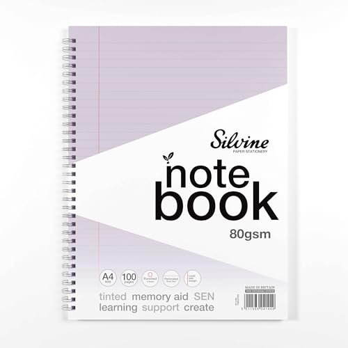 Silvine A4 Lilac Paper Dyslexia Notebook - Lined with Margin (100 Pages)