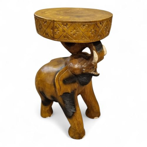Holz Beistelltisch Chang | Handgefertigter Beistelltisch aus massivem Suar-Holz – Elefantendesign, orientalisch inspiriert, einzigartig, robust und nachhaltig (Braun)