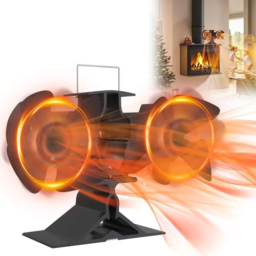 YZNAHRE Kaminventilator, Ofenventilator Kaminlüfter 8 Blättern mit 2 Motoren Leiser Kamin Ventilator Wärmeverteiler Lüfter für Kaminofen Holzofen Ofen