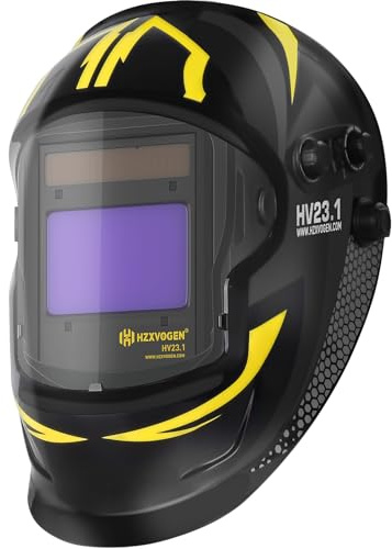 H HZXVOGEN Automatisch Verdunkelnder Schweißhelm,Solarbetrieben,True Color | Optische Klasse 1/1/1/2,DIN 4/5-9/9-13,Einstellbare Empfindlichkeit,Schleifmodus für TIG/MIG/ARC