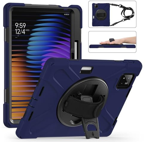 UFinetech Funda para Xiaomi Pad 7, para Xiaomi Pad 7 Pro Funda con Soporte Giratorio 360, Correa de Mano/Hombro, Caso Lápiz, Carcasa Rugosa Antichoque Niños Mi Pad 7/7 Pro Funda, Azul Marino