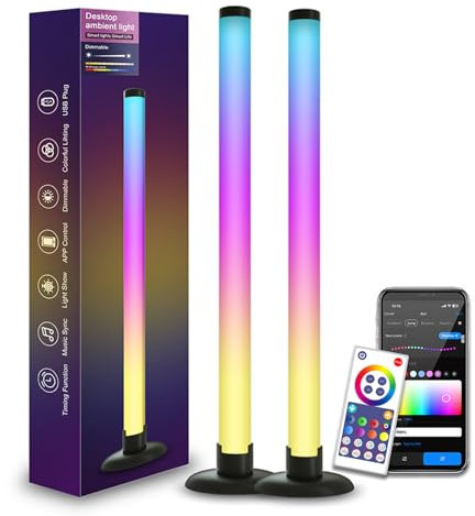 YS-INLT LED Light Bar,2-Pack Smart RGB Flow Light Bars 16 Million Colors, Work with Alexa and Google Assistant, Black, for PC,TV, Room Decoration,USB Port,with Remote Control and App Control