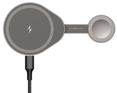 Preocean Cargador mag-Safe, Cargador inalámbrico 5 en 1 para iPhone, Estación de Carga Plegable para Viajes, Compatible con Las Series iPhone 16/15/14/13/12, Apple Watch 10 y AirPods - Color Titanio