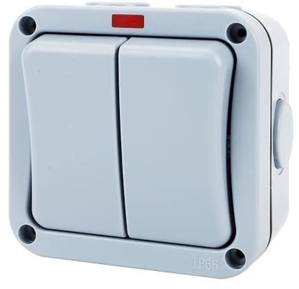 IP66 Waterproof Dustproof Outdoor Light Switch/Door Bell With Night Light 220V~250V Installation (2 gang 2 way)