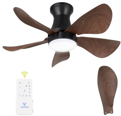 Vagizm Small Ceiling Fan with Light for Bedroom: 30 Inch Small Quiet Ceiling Fan with Light and Remote Control - Flush Mount - 6 Speeds and 3CCT - DC Motor Reversible - 5 Blades Walnut