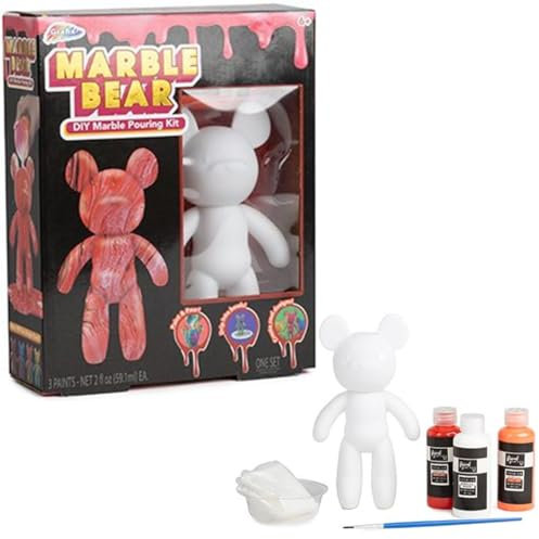 RMS International Grafix Marble Bear Creative DIY Marble Pouring Kit Design/Paint Your Own Bear Childrens Kids Art & Craft 6+ Years (Pink)