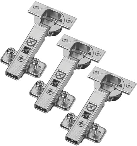 3er Set BLUM Topfband Eckanschlag 71B3580 110° mit Schließautomatik inkl. Montageplatte 174E6100 und Spezialschrauben mit Spreizdübeln (EXPANDO)