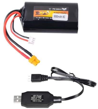 Yangers 7.4V 5000mAh Lipo Battery Rechargeable Replacement Battery XT30 Plug Connector with USB Charger Set for Radiomaster TX12 T14 T15 TX16S TX18S T18PRO Transmitter RC Toys