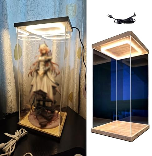 CMYUN Acryl Vitrine Hohe, Schmale Acrylvitrine mit Licht Und Tür, Staubdichte Aufbewahrungsbox für Puppen Und Sammlerstücke, Kleine, Durchsichtige Modellautovitrine, Arbeitsplatte(10x10x10cm/4x4x4in)