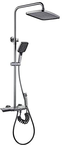 Kits de ducha, sistema de ducha termostático, grifo de cabeza de lluvia con barra de tobogán ajustable y vlavo de ducha, juegos de grifo de ducha de 4 funciones, accesorios de ducha expuestos con mano