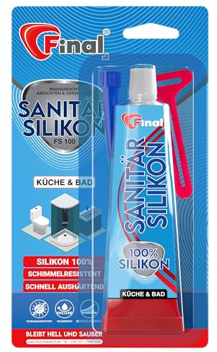 FINAL Sanitär Silikon 2x50ml - Wasserfester Dichtstoff in Profiqualität, für Bad, Dusche & Küche, schimmelresistent, antibakteriell & elastisch, haftet auf Glas, Metall, Keramik & Holz, Farbe Weiß