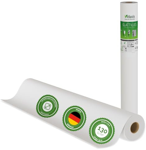 Veluxis® Premium Glattvlies als Untertapete & für Malerarbeiten – überstreichbar, rissüberbrückend, formstabil – Vlies Tapete, Wandvlies in Premium-Qualität (Weiß, 25,00 m x 0,75 m - 130g/m²)