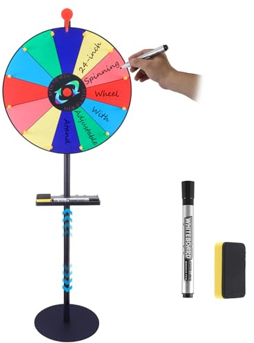 Rueda de la fortuna giratoria de 40 cm, rueda de premios con plato, 12 ranuras, rueda de prize whee, rueda de lotería con soporte de 150 cm para carnaval, juegos de lotería, ganadores, eventos