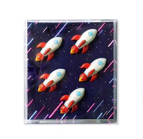Kraftheld | 5er Set Deko-Magnete Rocket | Raketen-Magnete, Weltraum | bunt, dekorativ, farbenfroh | Kühlschrankmagnete in Form von Tieren | Magnet-Deko als Geschenk