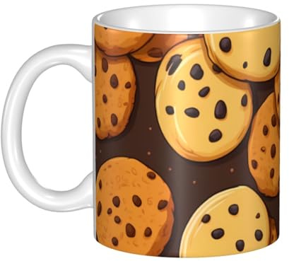 UDFKGLP Cookies Food Chocolate Chip Kekse Muster Tasse Keramik Tassen für Cappuccino, Latte, Müsli, Joghurt, Milch, heiße oder kalte Getränke, Mikrowelle