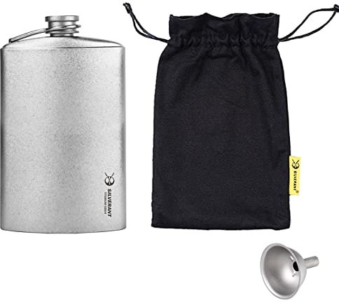 SILVERANT Titanium Hip Flask Canteen, Portable Wine Bottle with Funnel & Screw Cap Clip for Camping, Hiking, Backpacking, Travel, Outdoor Bushcraft (500ml- Crystallized)