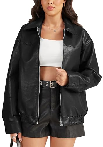 Fengbay Faux Leather Jacket Women Oversized Bomber Motorcycle Jackets Coat