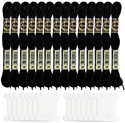 14 pezzi di filo da ricamo nero con 14 bobine, ricamo seta da ricamo a croce nera filo di cotone per lavori a mano, per lavori a maglia, ricamo progetti di cucito