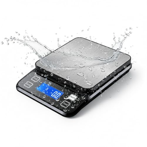 Waterproof Digital Kitchen Scale 0.1g Precision, Stainless Steel Electronic Scale with 3 Power Options (Rechargeable/AAA/Built-in), 10 Units Conversion, Smart Standby, 10kg Capacity