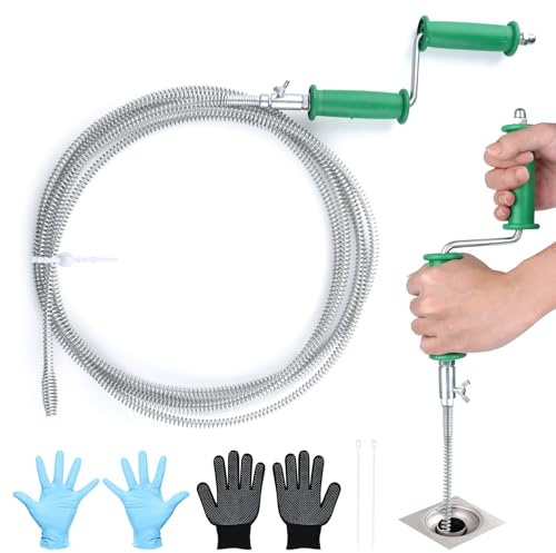Doygim Rohrreinigungsspirale Ø 10mm x 5m mit Handkurbel & Bohrmaschinen Adapter Federstahl für hartnäckige Verstopfungen in Toilette, Waschbecken, Badewanne