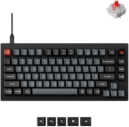 Keychron V1 8K 75% Kabelgebundene Mechanische Tastatur, programmierbar über QMK/VIA, Hot-Swappable Super Red-Schaltern, 8000 Hz Abtastrate, RGB-LED für Mac, Windows und Linux