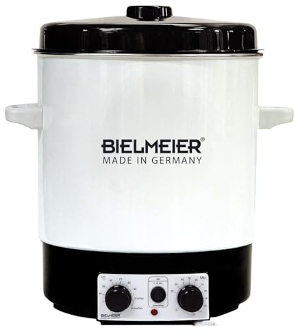 BIELMEIER Einkochautomat 29 L Emaille, Einkochtopf elektrisch 2000W | Thermostat & Zeitschaltuhr, ohne Auslaufhahn, Glühweinkocher, Heißgetränkespender, Einmachtopf elektrisch, Made in Germany