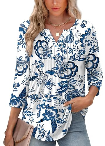Desol 3/4 Sleeve Top for Women UK V-Neck Ladies Blouse Shirt with Curved Hem Tunic Tops Casual Office