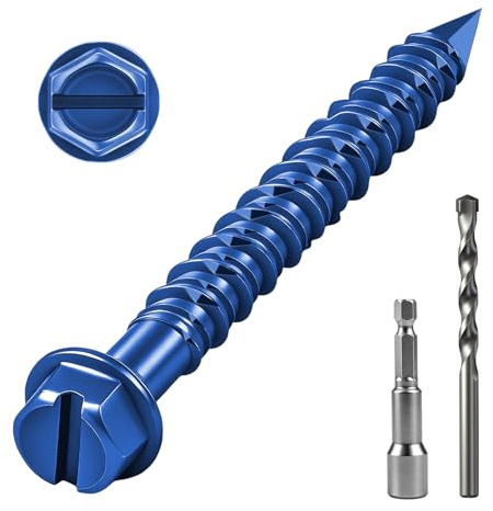 ddckj 28Pcs M6.5 x 83mm Concrete Screws Blue Hex Flange Head Masonry Screws for Brick Wall Cement Block Installation Masonry with Drill Bit and Hex Bit Socket