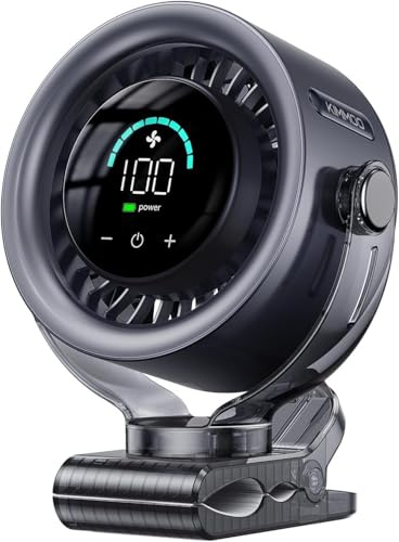 KIMMOO 4000mAh Akku-Clip-Ventilator mit LED-Display, 100 Stufen Touch-Control, 360° Rotation, leiser Turbo-Tischventilator, kleiner USB-Ventilator wiederaufladbar (Schwarz)
