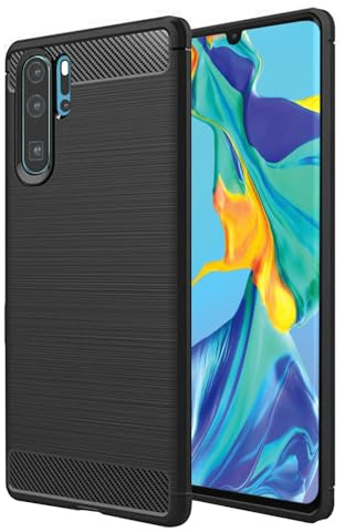 Techsuit für Huawei P30 Pro P30 Pro New Edition Hülle mit Soft Touch, Stoßfest, Kameraschutz, Erhöhte Kanten, Luftkissen Ecken, Anti Fingerabdruck, Flexibel, Carbon Silicone Series, Schwarz