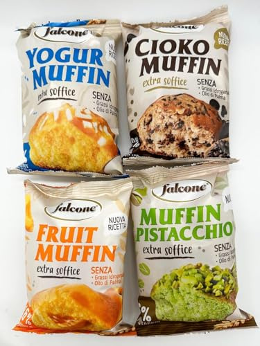 FALCONE - Muffin con Yogurt Intero da 50 gr - Confezione da 34 Pezzi - Gusti Assortiti (Yogurt, Fruit, Cioccolato, Pistacchio) - Senza Olio di Palma