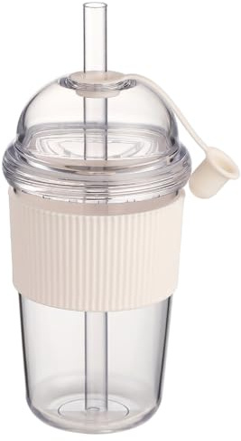 Yeaxxsqy Tasse à café glacée réutilisable 17, 6 oz Gobelets en plastique avec couvercles et manchon en silicone en paille pour boissons froides Café glacé Bubble Tea Blanc