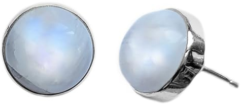 Le Luft - Clous d’oreilles pierre de lune arc-en-ciel en argent massif 925 - Dimensions des pierres 10mm