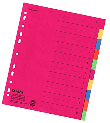 Falken Karton-Register für DIN A4 24 x 29,7 cm volle Höhe mit Organisationsdruck (10-teilig | 10er Pack)