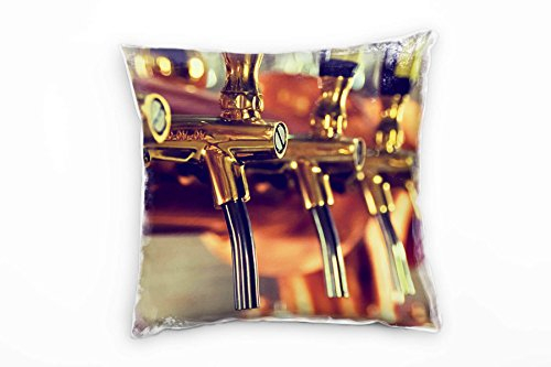 Paul Sinus Art Macro, Zapfhahn, Bier, Gold, orange Deko Kissen 40x40cm für Couch Sofa Lounge Zierkissen - Dekoration zum Wohlfühlen