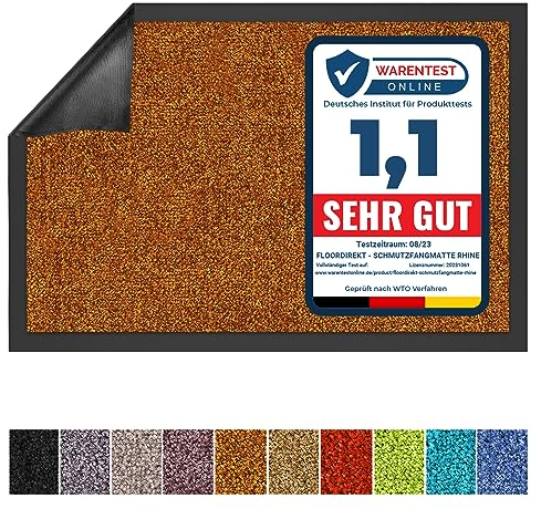 Floordirekt Schmutzfangmatte Rhine - waschbare & leistungsstarke Fußmatte - Sauberlaufmatte mit Rutschfester Rückseite - Türmatte für den Eingangsbereich (Braun, 120 cm x 180 cm)