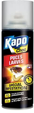 K.PRO Choc - Spray Aérosol Puces et Larves - Diffusion Continue - Spécial Infestation - Elimine les Puces et Stoppe la Croissance des Larves - Technique Professionnelle - 200ml - 20 à 40m²