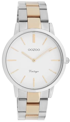 Oozoo Vintage Damenuhr mit Edelstahl Gliederarmband 38 MM Weiß/Rose/Silberfarben C20033