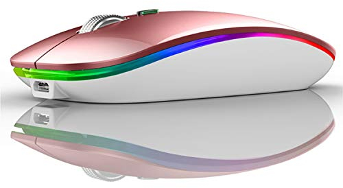 Uiosmuph G12 Wireless Mouse, 2.4GHz with USB Receiver & USB C Adapter, Slim Rechargeable Silent Wireless Mouse for Laptop, PC, Macbook, Windows, Mac OS- Rose Gold