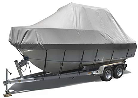 HOYOCE 11-24Ft Premium Boot Persenning, Bootsabdeckung Starkes 600D Oxford-Tuch Boot Schutz Plane Abdeckung Für V-Rumpf, Tri-Rumpf, Fischer-Skiboot,Grau,21~24ft