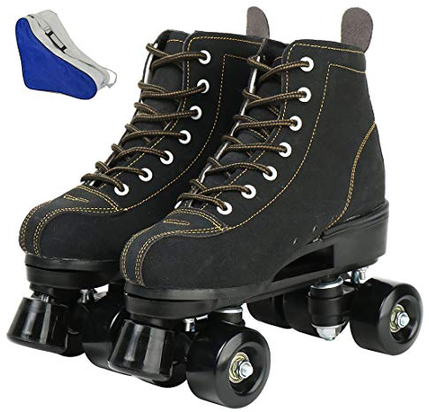 wilverz Roller Skates Double Row Skates Adjustable Four-Wheel Roller Skates for Outdoor, Size 4.5/5.5/6.5/7/7.5/8/8.5/9.5/10.5 (Black,38=UK:5.5)