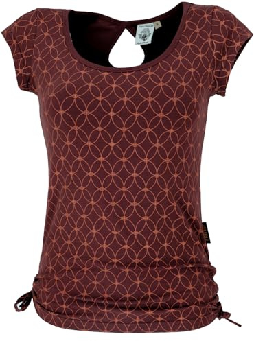 GURU SHOP Yoga -T-Shirt aus Bio-Baumwolle Flower of Life - Dattelbraun, Damen, Size:XL