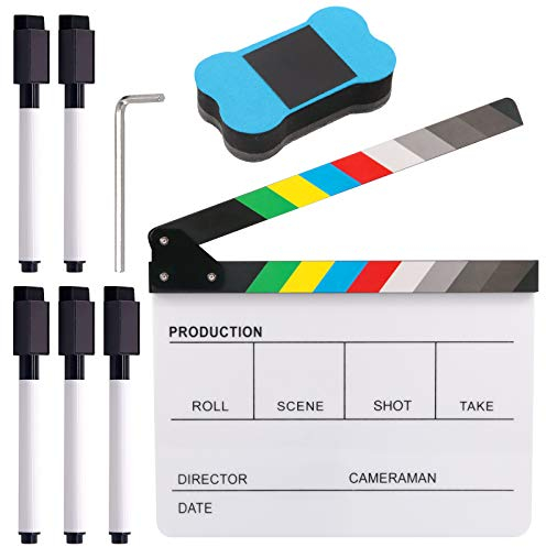 Glarks 8 Stück 25,4 x 30,5 cm Filmklappe, Szene Acryl Filmklappe, Film Requisiten Schwarz, Regieklappe Farbstreifen, Film Klappe für Shoot Requisiten,Fernsehserie, Werbespots