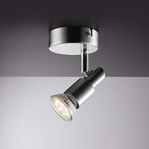 IMPTS LED Deckenstrahler 1 flammig, Deckenleuchte Wohnzimmerlampe Deckenspot Schwenkbar lamp, inkl. 1 x 3W Leuchtmittel GU10 Warmweiß Matt Nickel