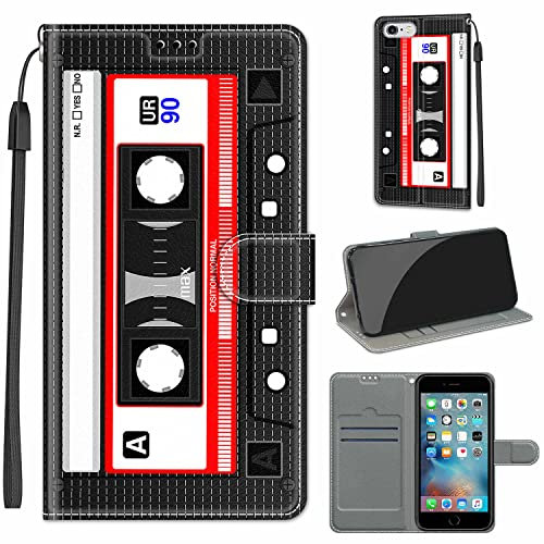 nancencen Kompatibel mit iPhone 6 / iPhone 6s Hülle, Retro Persönlichkeit Dünne Handyhülle, Mit Magnetschnalle und 2 Kartenfächern, Mode Flip Cover Schutzhülle - Kassette